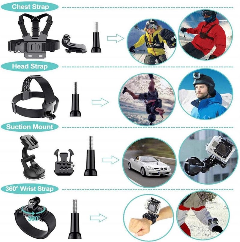 Reflex Camera 50 in 1 Action Camera Accessories Kit Compatible with GoPro Hero 13/12/11/10/9/8, DJI Osmo Action 2, 3, 4, Pro 5, Insta360 Ace Pro/Ace Pro 2 Akaso and other Sports Cameras & Durable Case - Image 2